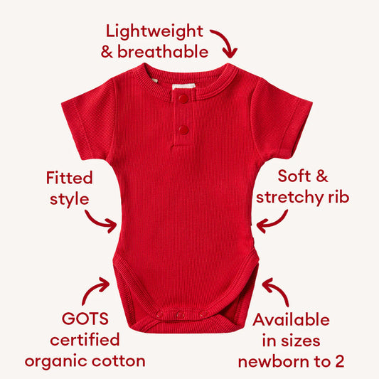 Red Short Sleeve Organic Bodysuit