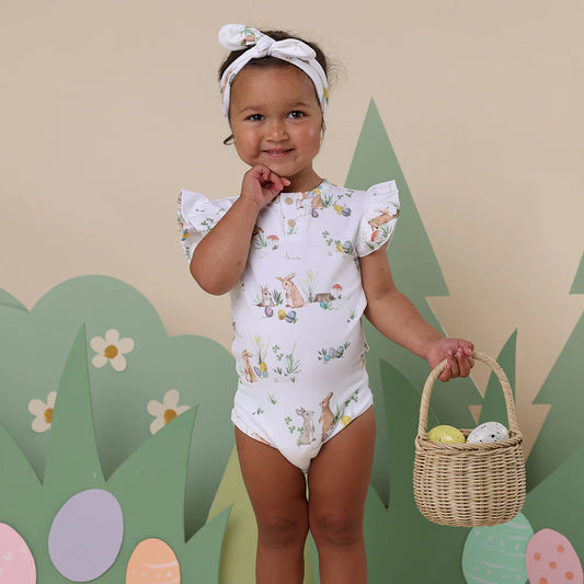 Easter Bunnies Short Sleeve Organic Bodysuit with Frill
