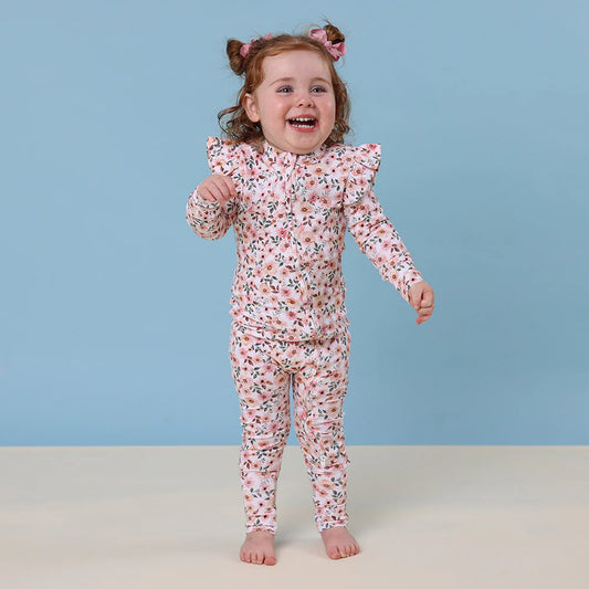 Spring Floral Organic Snugglesuit Convertible Romper with Frill