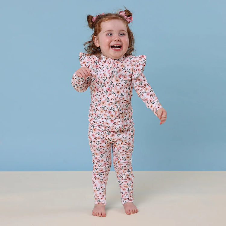 Spring Floral Organic Snugglesuit Convertible Romper with Frill