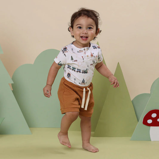 Trains Short Sleeve Organic Bodysuit