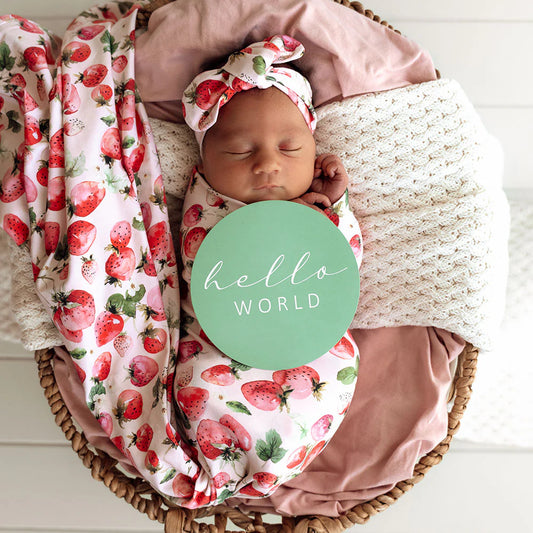 Strawberry Organic Jersey Wrap & Topknot Set