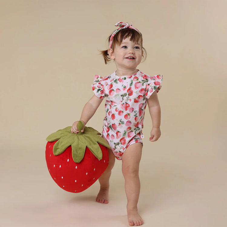 Strawberry Short Sleeve Organic Bodysuit with Frill