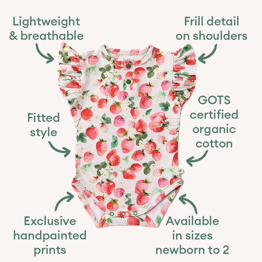 Strawberry Short Sleeve Organic Bodysuit with Frill