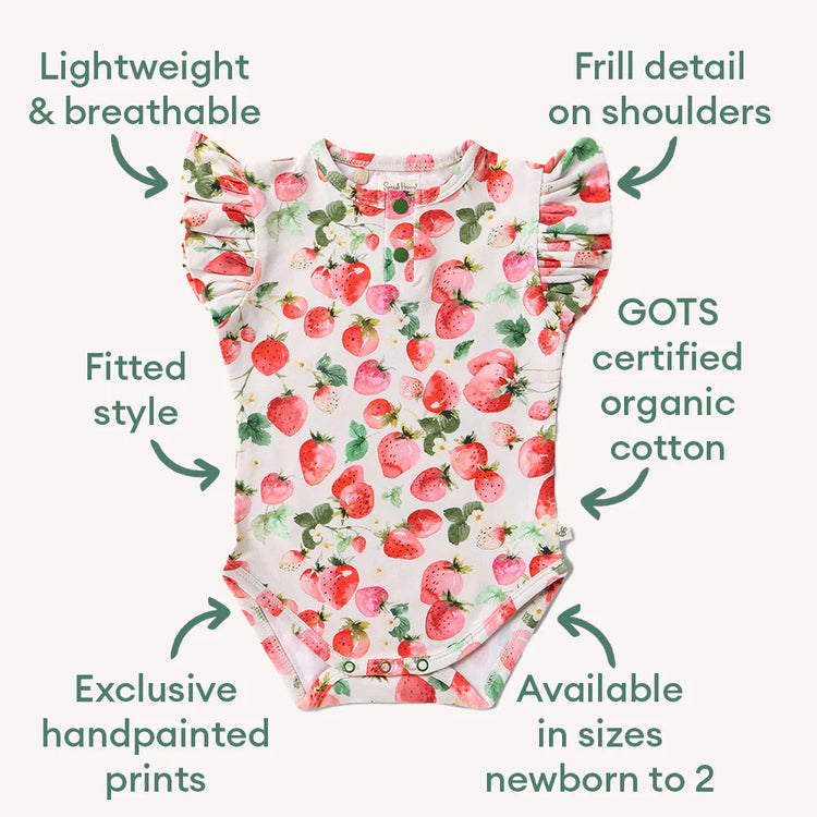 Strawberry Short Sleeve Organic Bodysuit with Frill