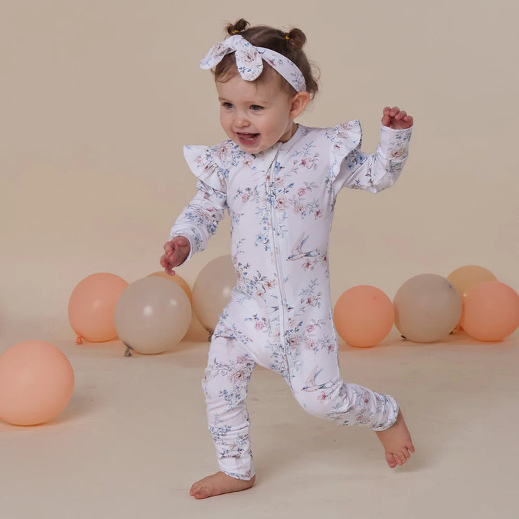 Sweet Swallows Organic Snugglesuit Convertible Romper with Frill