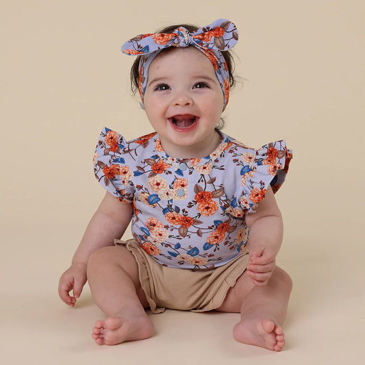 Vintage Blossom Short Sleeve Organic Bodysuit with Frill