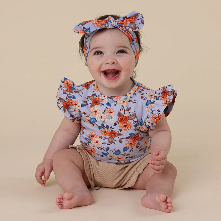 Vintage Blossom Short Sleeve Organic Bodysuit with Frill