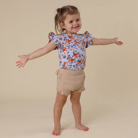 Vintage Blossom Short Sleeve Organic Bodysuit with Frill
